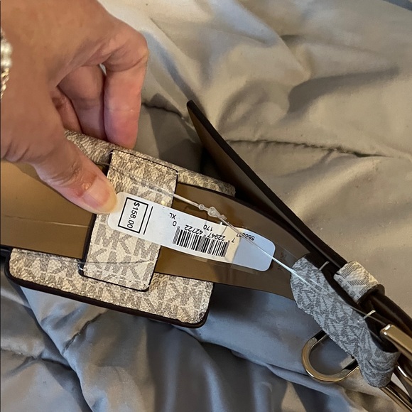 NWT Authentic Michael Kors Signature Logo Belt with Round Pouch - Cream/Gold main image 5